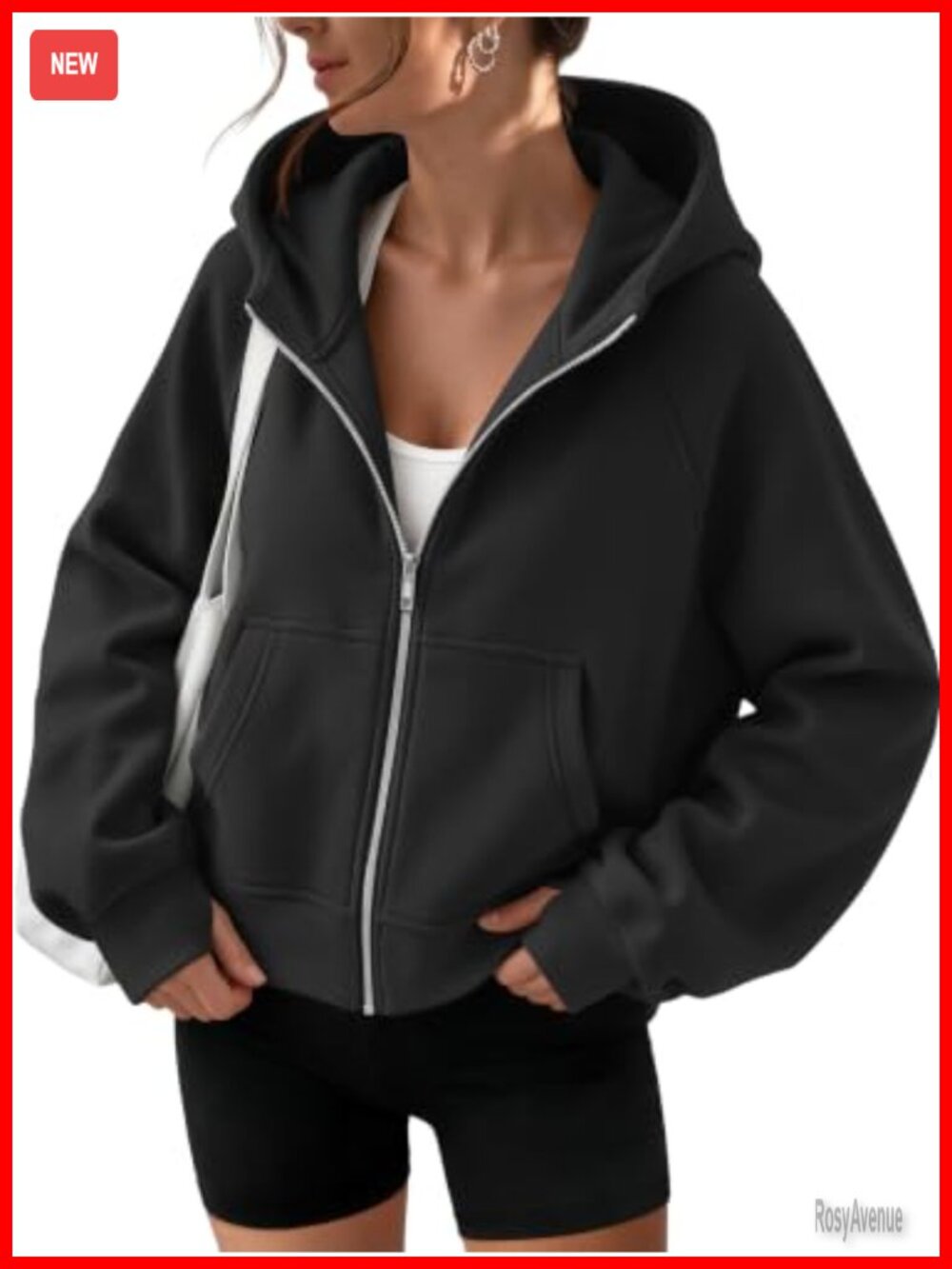 Womens Zip Up Fleece Hoodie Oversized Cropped Sweatshirt
